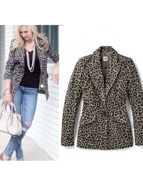Cabi gray leopard cheetah animal print single breasted blazer stretchy Sz 4 NWOT